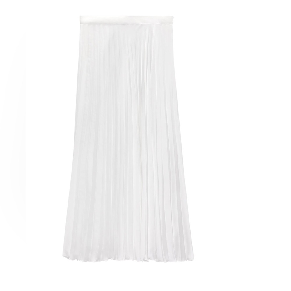 NWT Zara White Pleated Midi Skirt
